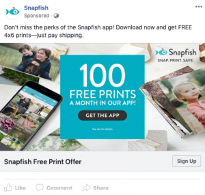Snapfish Facebook ad